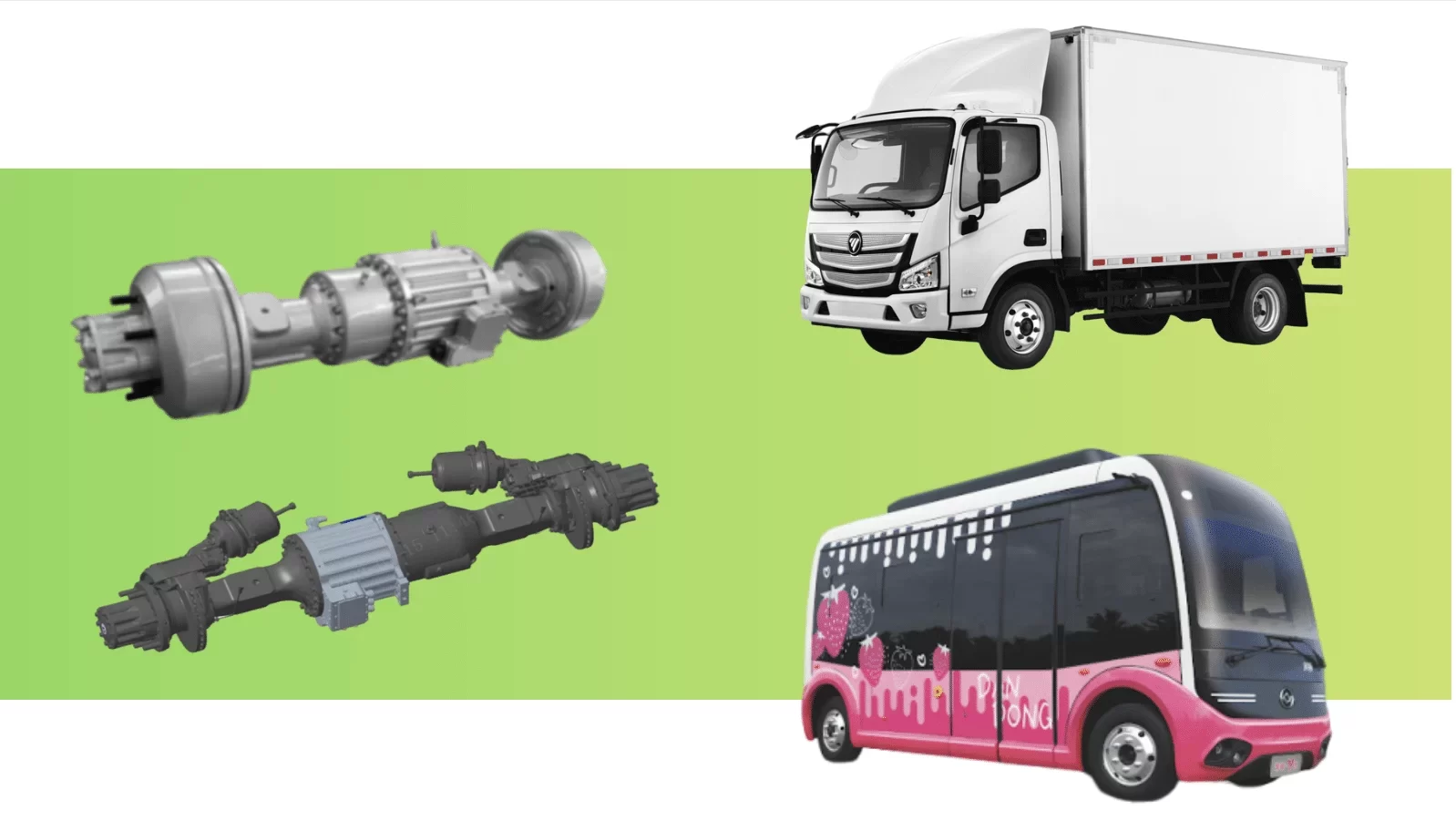 Brogen Koaksiyel tahrik aksları elektrikli hafif kamyon ve 6 metrelik otobüs için uygundur