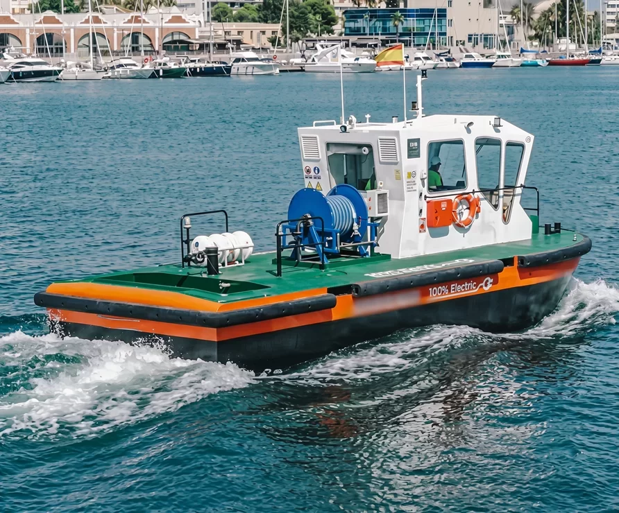 Electric vessel sailing at sea